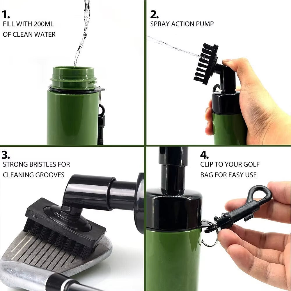 Professional Golf Club Groove Cleaner Brush with Leakproof Spray Bottle - Automatic Water Golf Cleaning Kit and Portable Tools