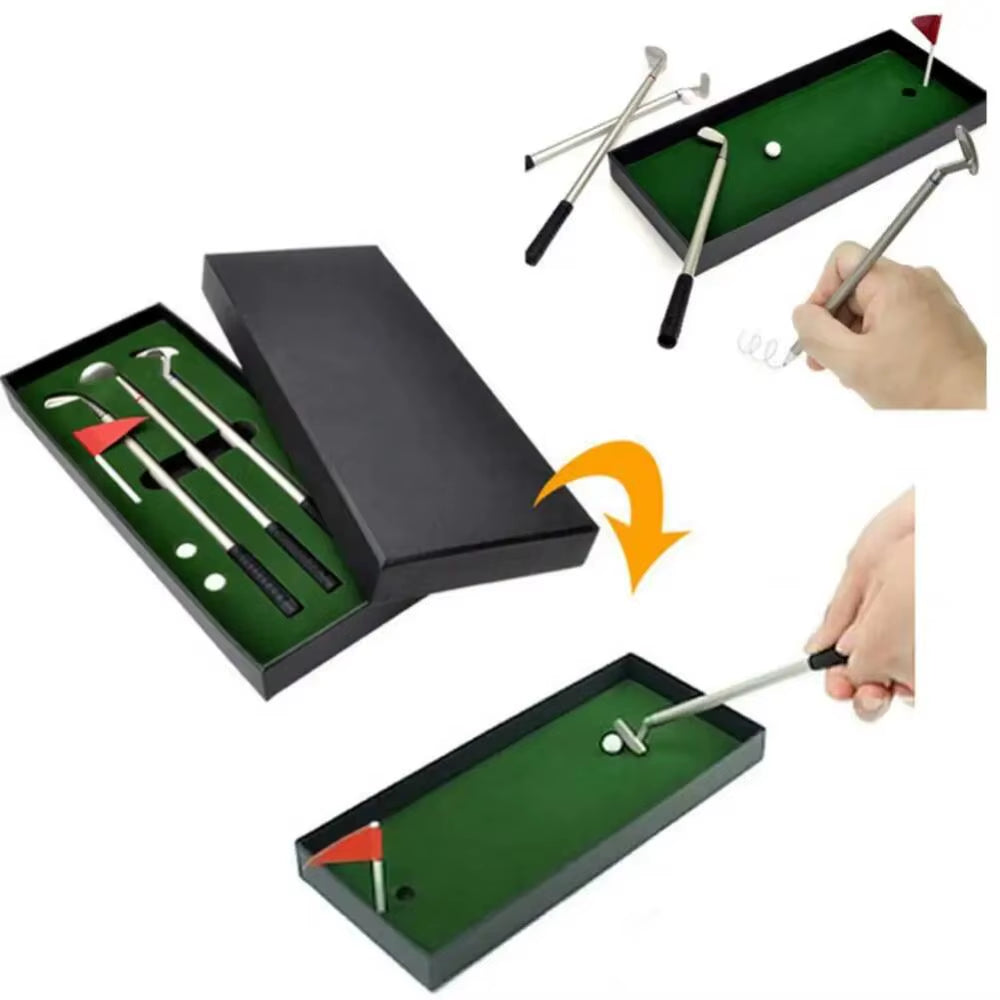 Professional Golf Pen Set with Mini Desktop Putting Green, Three Club Pens, Golf Balls, and Flag - Ideal Gift for Golf Enthusiasts