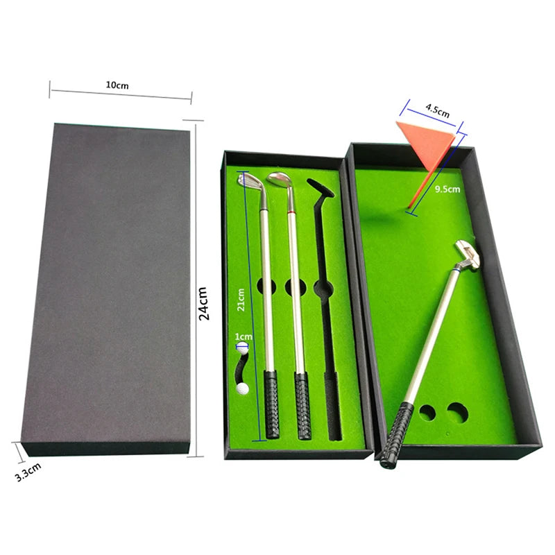 Professional Golf Pen Set with Mini Desktop Putting Green, Three Club Pens, Golf Balls, and Flag - Ideal Gift for Golf Enthusiasts