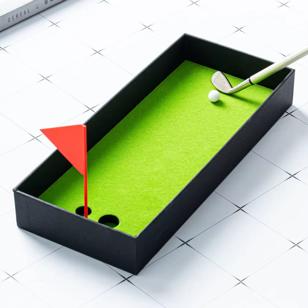Professional Golf Pen Set with Mini Desktop Putting Green, Three Club Pens, Golf Balls, and Flag - Ideal Gift for Golf Enthusiasts