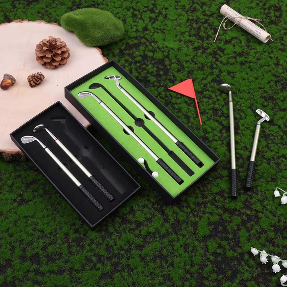 Professional Golf Pen Set with Mini Desktop Putting Green, Three Club Pens, Golf Balls, and Flag - Ideal Gift for Golf Enthusiasts